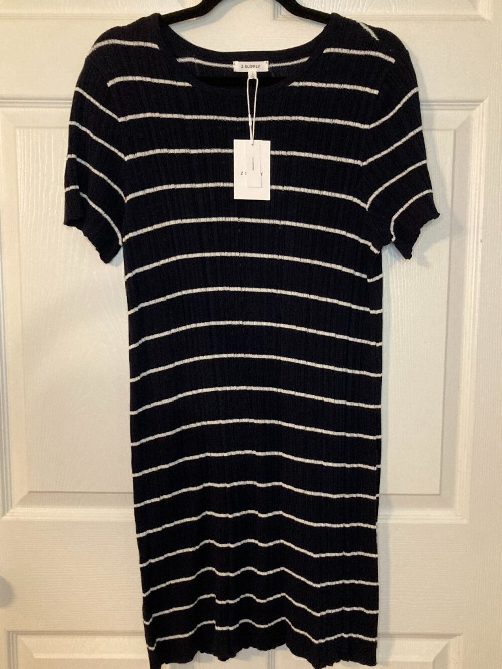 Z Supply Black & White Franka Mini Dress -NWT Short Sleeve Ribbed Knit - Size L